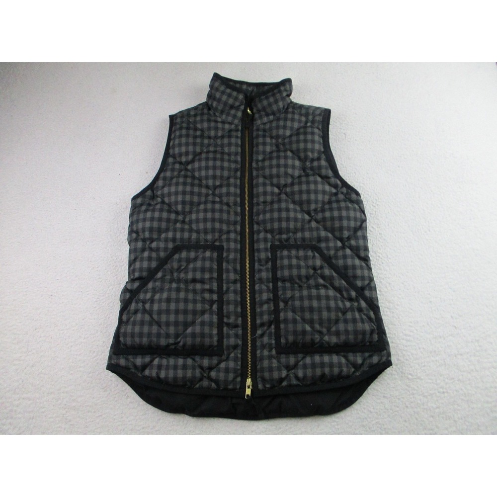 J.Crew Vest Womens XS Black Quilted Down Puffer Gingham Excursion Style 02533